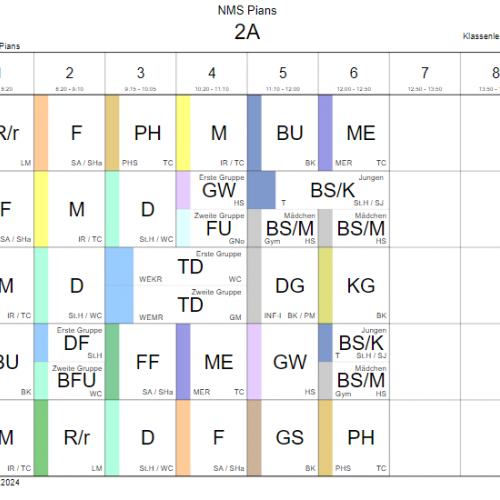 Stundenplan 2a